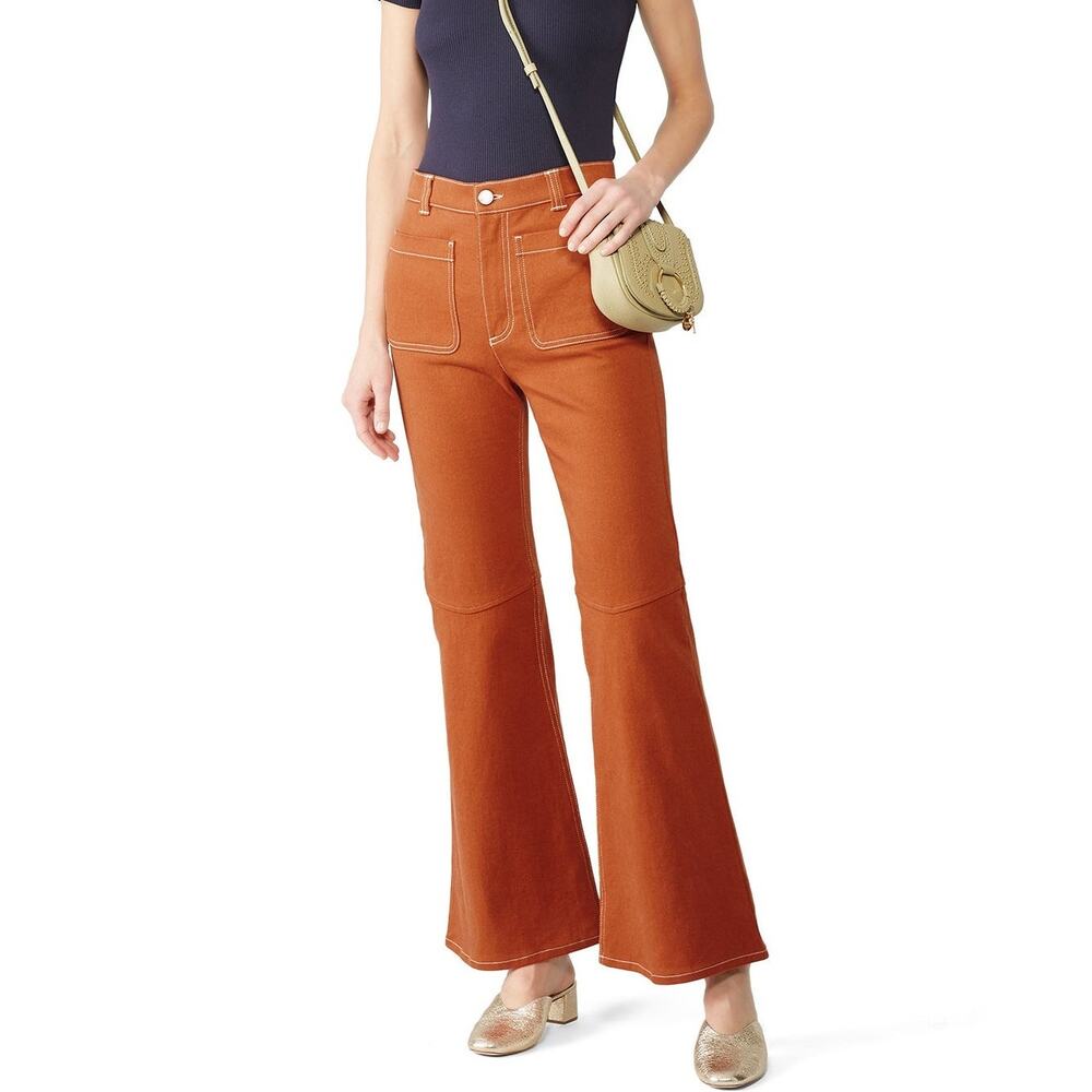 See By Chloe Size 38 US 6 Auburn Orange Contrast Stitch Flared Trouser Jeans